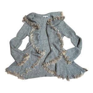 Tempo Paris Gray Fur-Trimmed Cardigan size M
